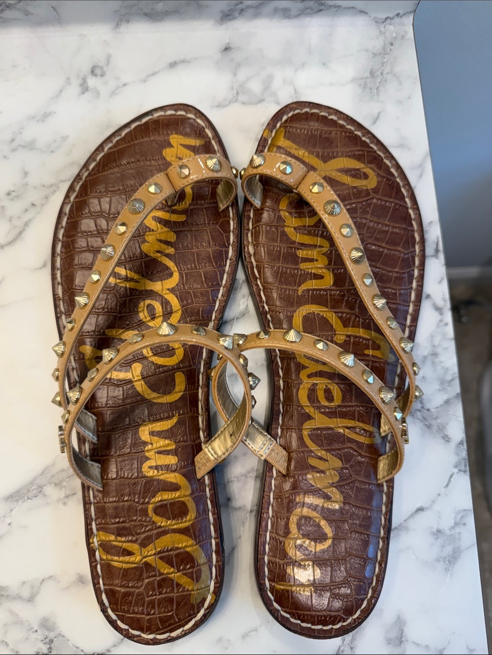 Sam Edelman Gold Studded Brown sandal size 10